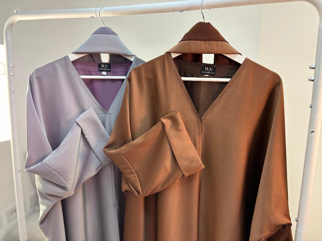 Grey and Purple Two Tone Batwing Abaya Set