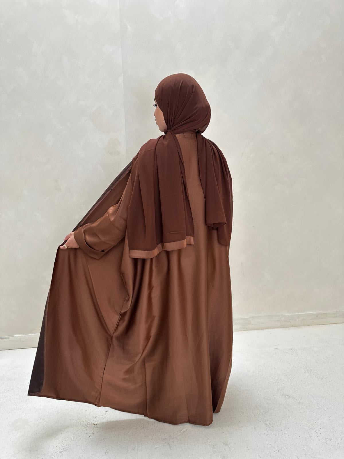 Brown Two Tone Batwing Abaya Set