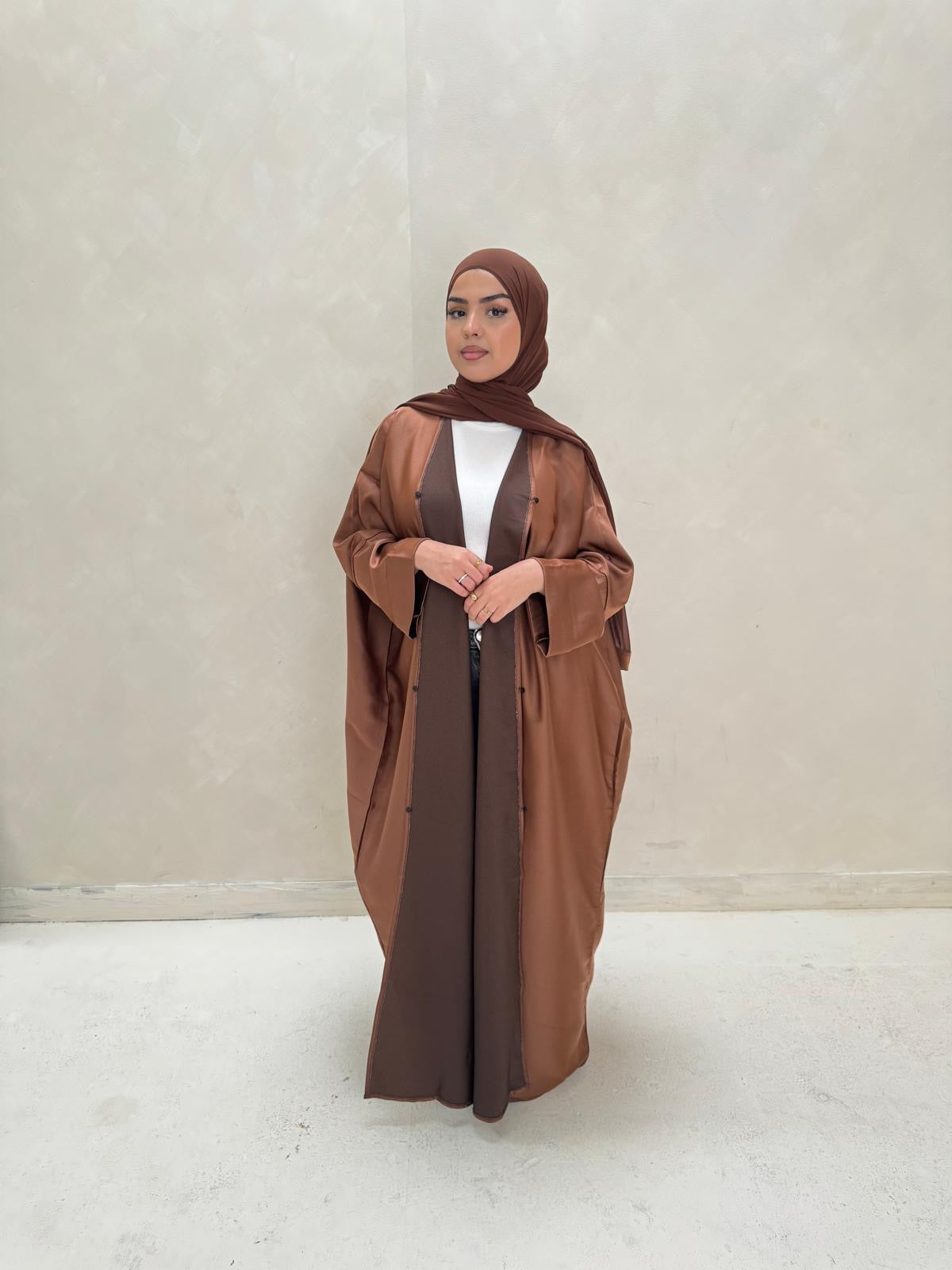 Brown Two Tone Batwing Abaya Set