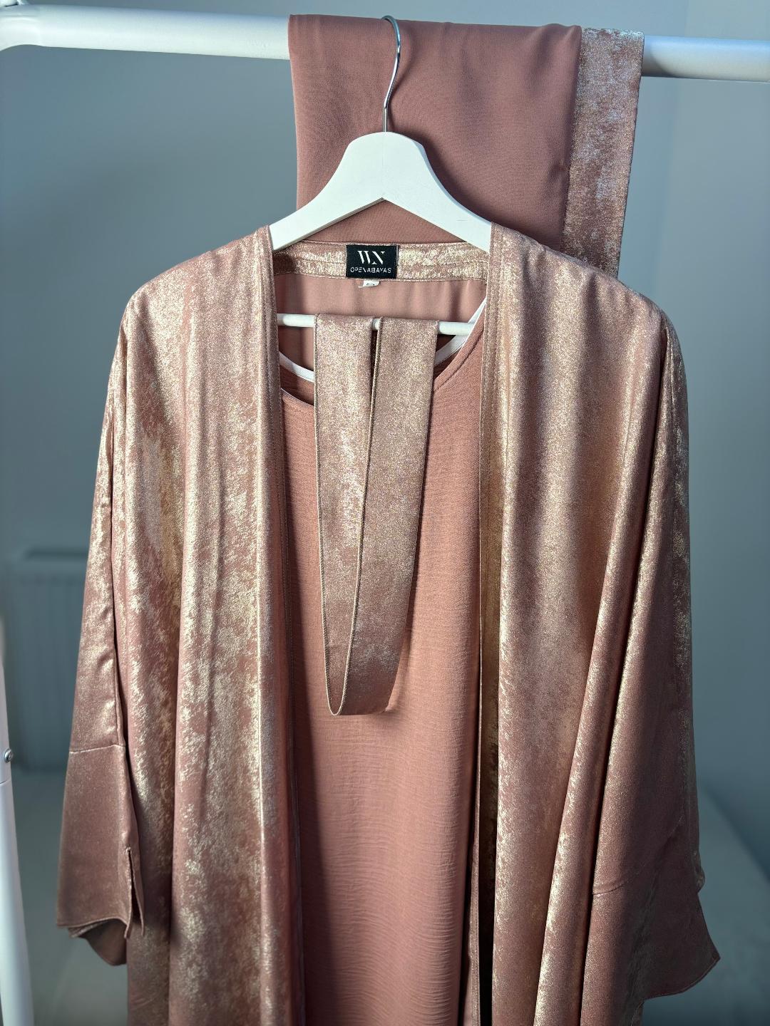 Luxury Rose Pink Abaya Set with Batwing sleeves