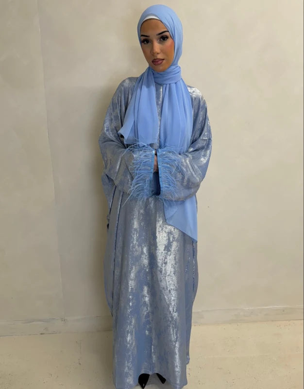 Luxury Blue Feathered Butterfly Abaya