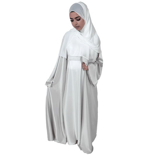 Premium 4 Piece Silver and White Open Abaya