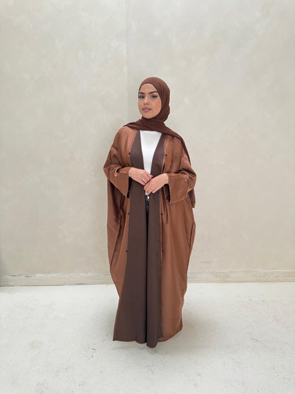 Brown Two Tone Batwing Abaya Set