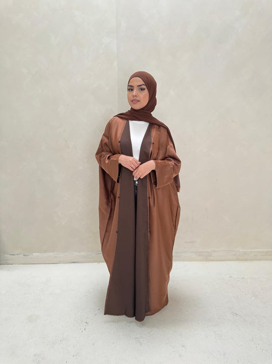 Brown Two Tone Batwing Abaya Set
