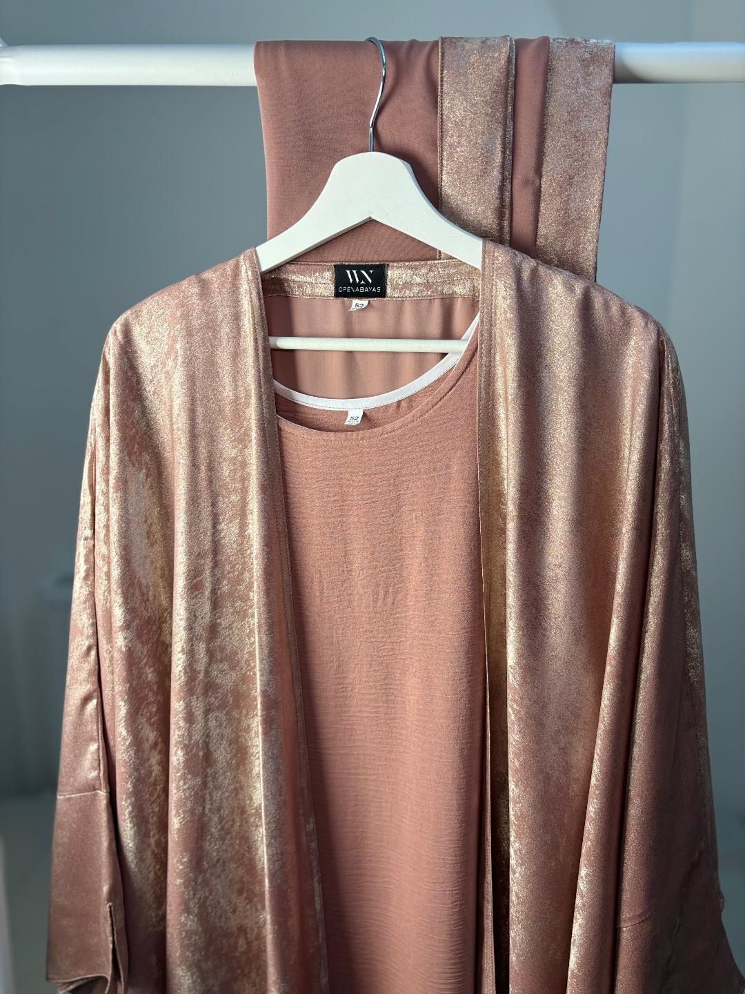 Luxury Rose Pink Abaya Set with Batwing sleeves