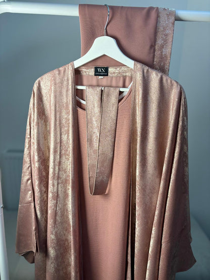 Luxury Rose Pink Abaya Set with Batwing sleeves